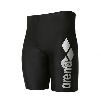 Men's black swim jammer with arena logo, designed for professional swimming and quick drying.