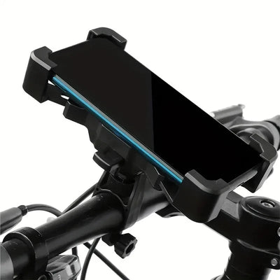 360° rotatable bicycle phone holder mounted on handlebars, ideal for bike and motorcycle GPS navigation.