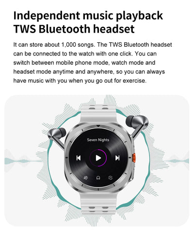 2025 Watch 7 Ultra Smartwatch with TWS Bluetooth headset for music playback during exercise