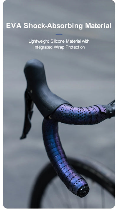 INBIKE Soft Grip Handlebar Tape made of EVA shock-absorbing silicone for bikes, featured in purple and black design.