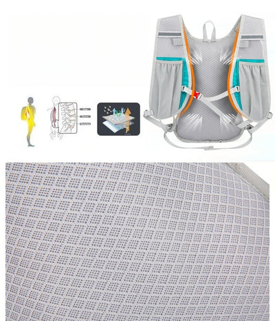 Ultralight waterproof hydration backpack for outdoor running and cycling with breathable design and multiple pockets.