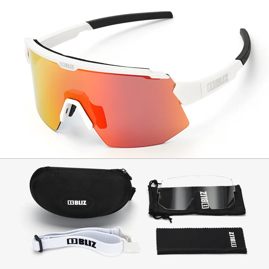 BLIZ Breeze Polarized Cycling Glasses with UV400 protection, stylish design, and accessories for MTB and road biking.