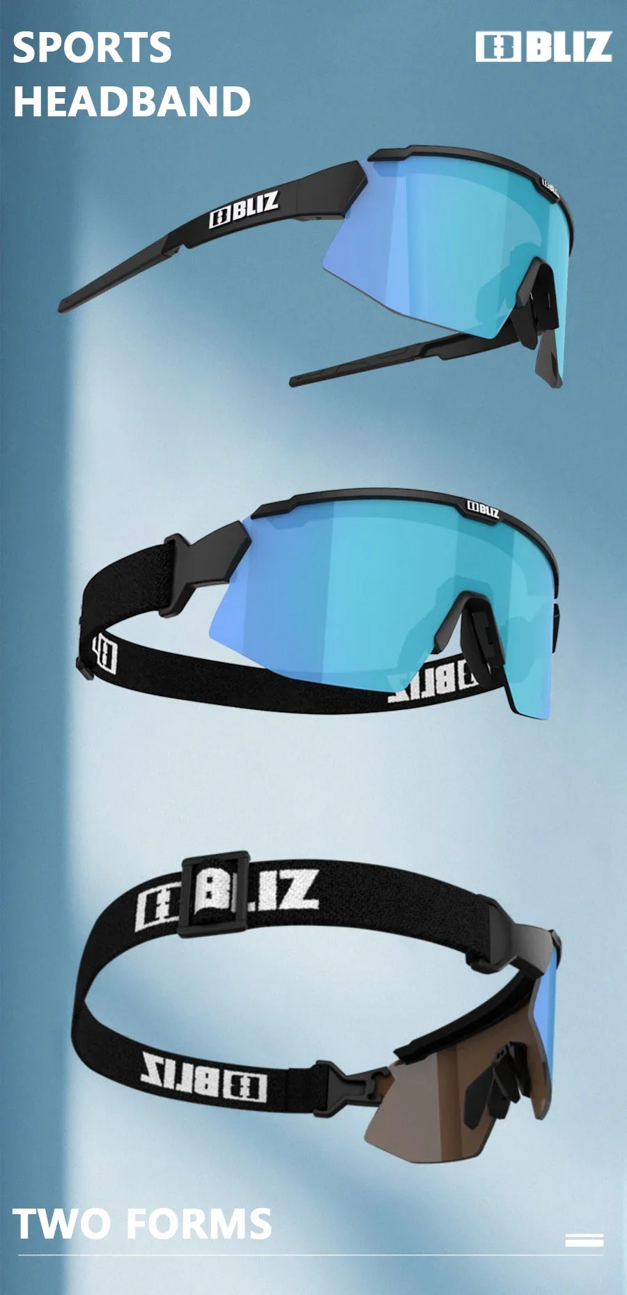 BLIZ sports headband featuring interchangeable lens styles for optimal cycling performance and comfort.