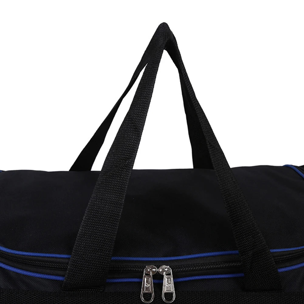 Close-up of the Oxford fitness bag with two sturdy handles and zippered closure, designed for sports and outdoor activities.