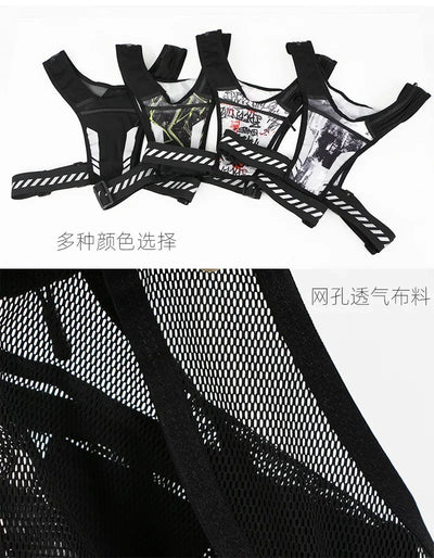 Various reflective running vests showcasing breathable mesh material and adjustable straps for comfort in outdoor sports.