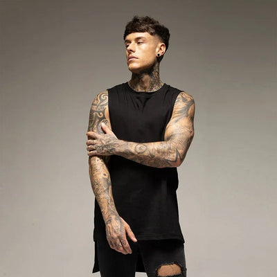 Solid Color Men's Sleeveless Shirt, Cotton Hip-Hop Vests for Fitness and Bodybuilding, Stylish and Comfortable, Black