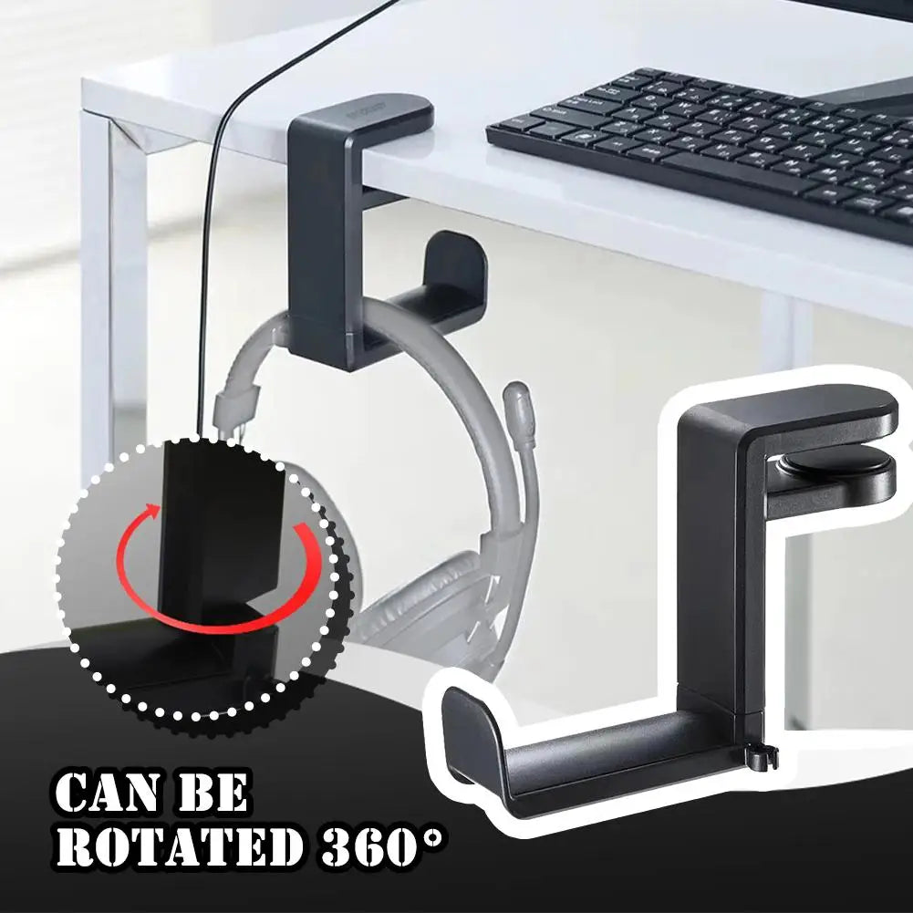 PC gaming headphone stand with 360° rotating arm clamp, desk mount for headset storage, VIKEFON metal design.
