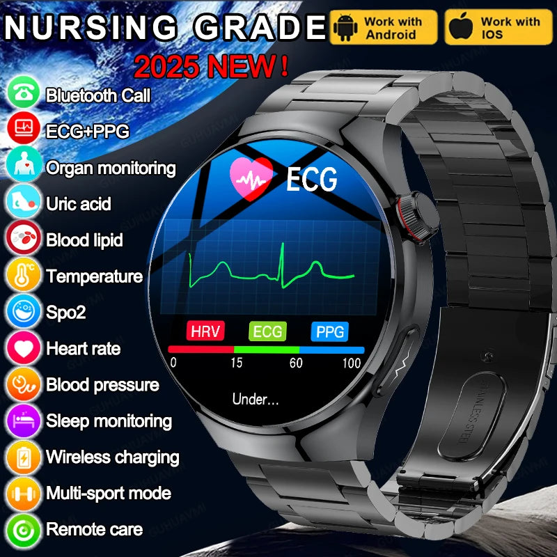 Health smartwatch with ECG, Bluetooth calling, and fitness tracking features, ideal for health-conscious users.