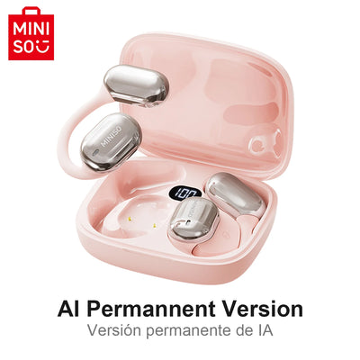 MINISO MS162 Bluetooth Translation Earbuds in a stylish charging case, featuring AI technology and wireless design.
