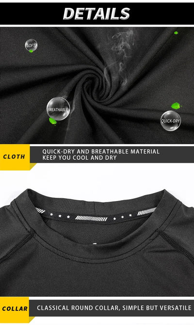 Close-up of quick-dry, breathable fabric and classical round collar design of kids thermal sports set.