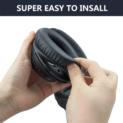 Hands demonstrating the installation of KUTOU replacement ear pads for Sony headphones, highlighting easy installation process.