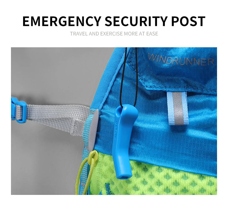 Close-up of the emergency security post on a hydration vest for running, cycling, and hiking.