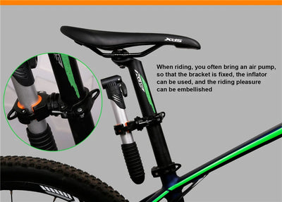 Bike air pump mounted securely on a bike frame, showcasing a functional and convenient design for cycling enthusiasts.
