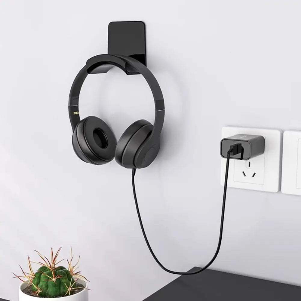 Universal headphone stand adhesive wall mount for gaming earphones, under desk headset rack holder.