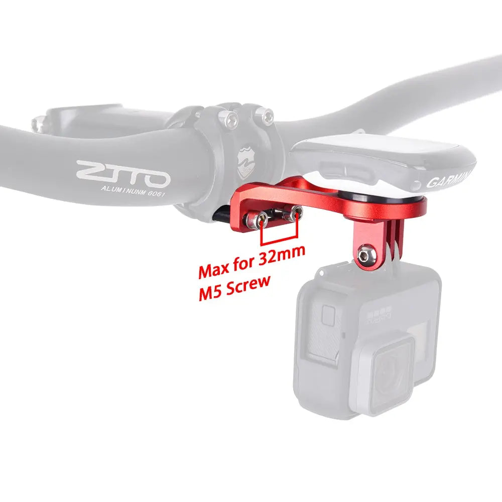 ZTTO bicycle stem mount for cameras, GPS, and flashlights in red aluminum, compatible with M5 screws, ideal for road and MTB.