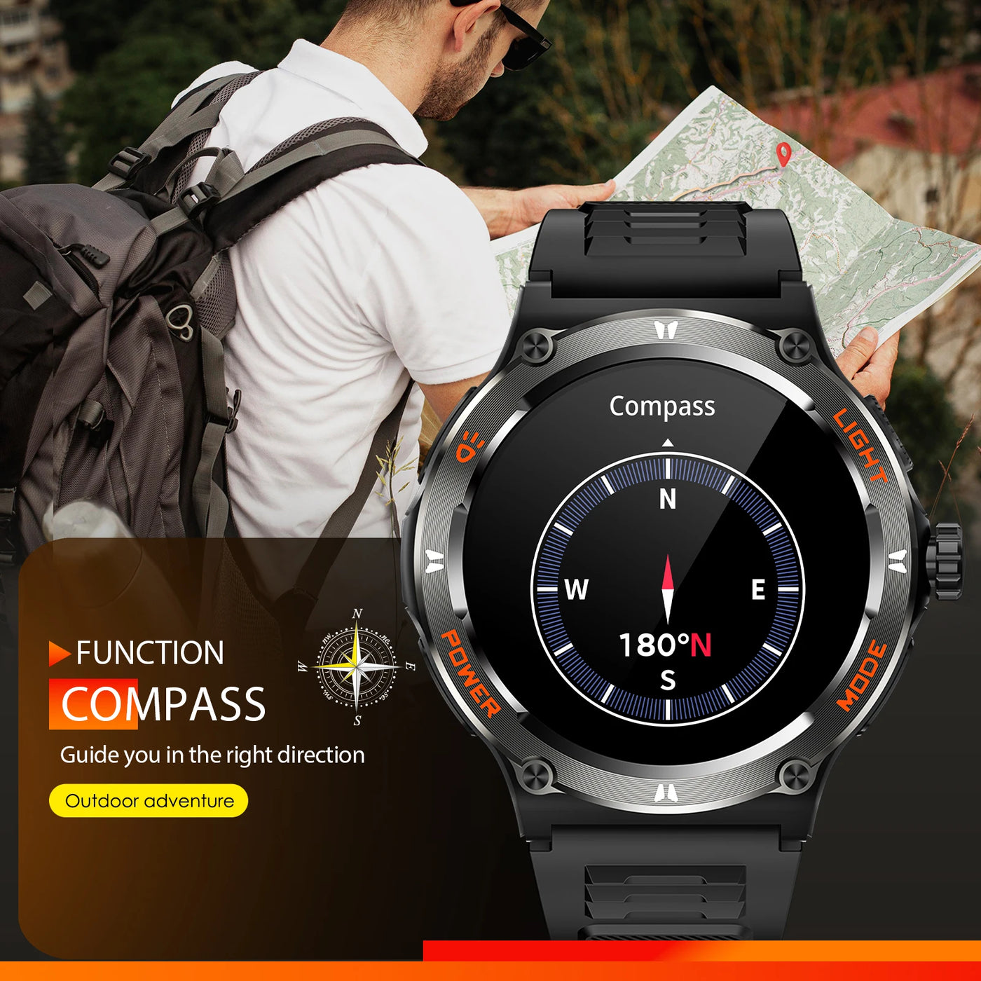 LaNikar Smart Watch with compass feature, perfect for outdoor adventures and navigation.