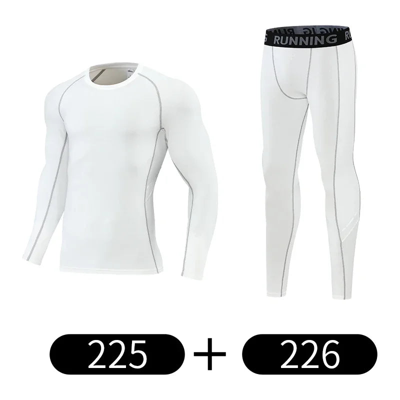 Men's Compression Sportswear Set, White Gym Training Suit & Pants, Comfortable Polyester Spandex Fabric, Unisex
