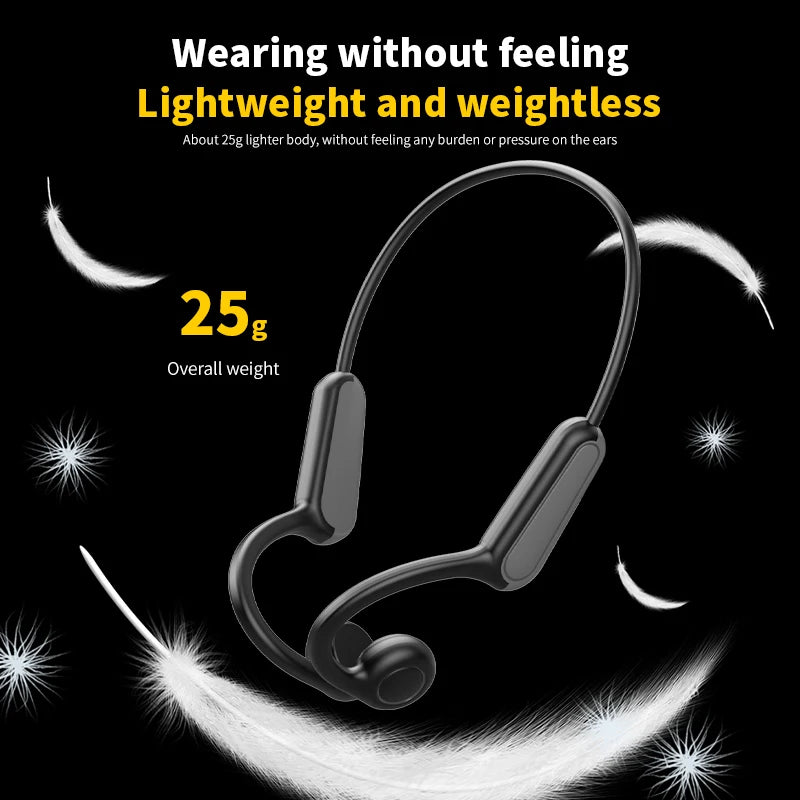 Lightweight and waterproof bone conduction earphones displaying 25g overall weight for comfortable wearing experience.