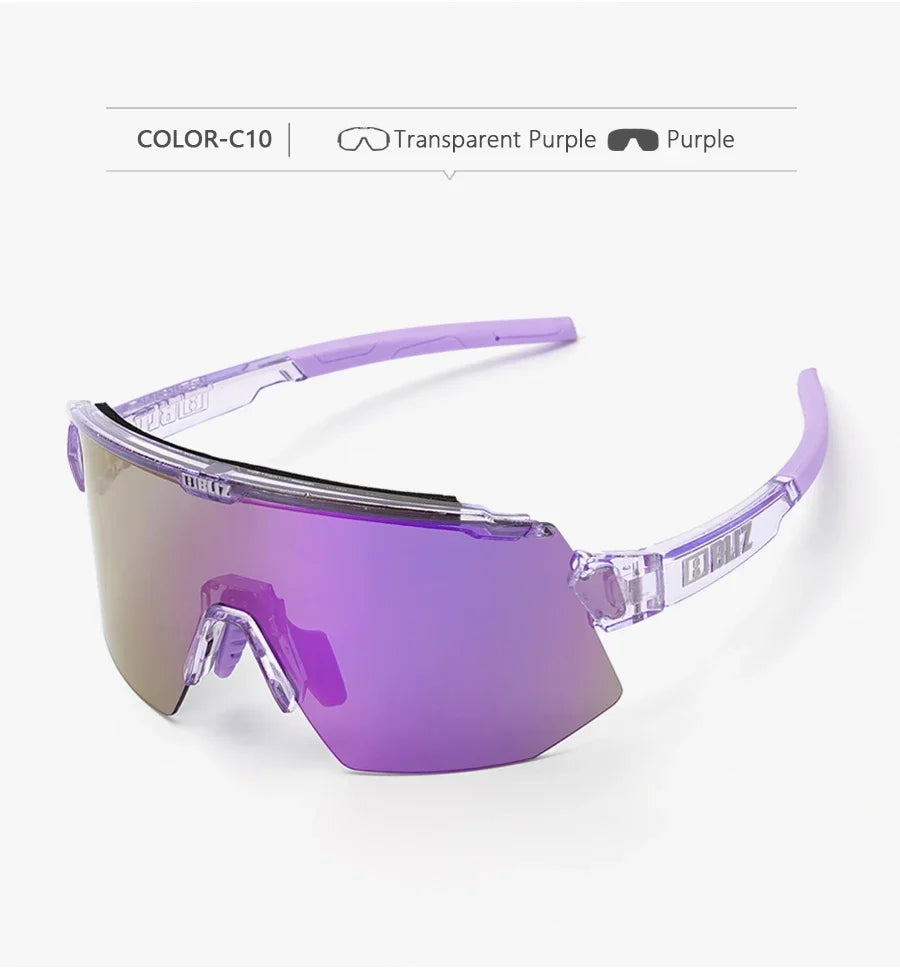 BLIZ Breeze cycling glasses in transparent purple, UV protection eyewear for cycling and outdoor sports.