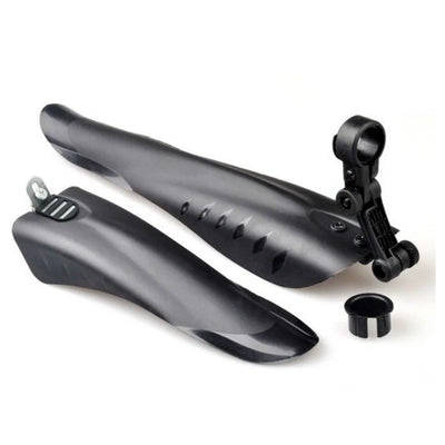 Bicycle fender set made of soft plastic, designed for splash protection on mountain bikes. Includes mudguard and mounting accessories.
