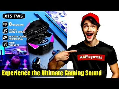 TWS wireless Bluetooth headphones with gaming features and earbud design, showcasing ultimate sound experience for gamers.